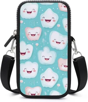 Cute Tooth Patterns Cell Phone Purse Small Cross-Body Bags Wallet Case with Removable Shoulder Strap
