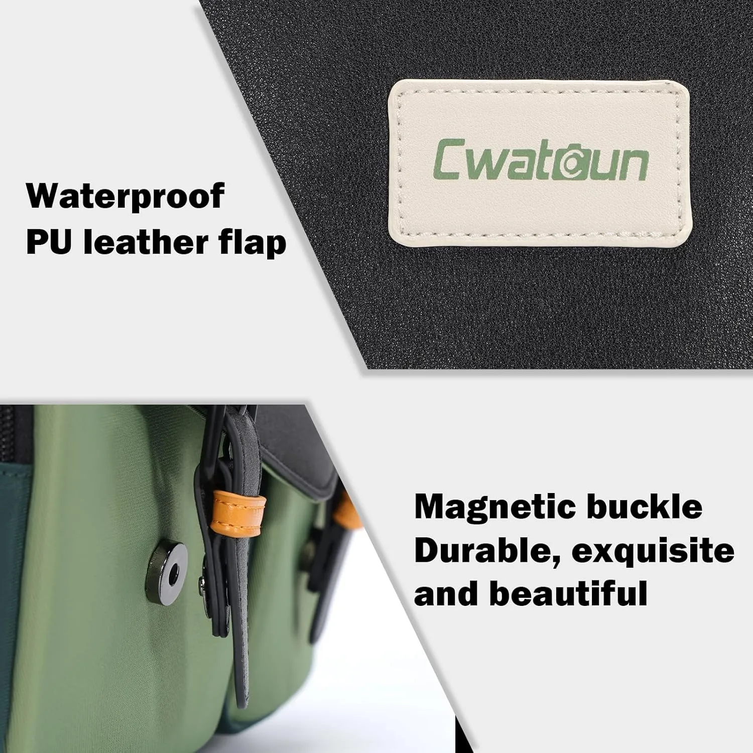 Cwatcun Camera Bag, Waterproof Flap Camera Crossbody Shoulder Messenger Case with Tripod Holder, Travel Photography Bag for Canon, Nikon, Sony, Fuji DSLR/SLR/Mirrorless Camera, Lens - Green, M