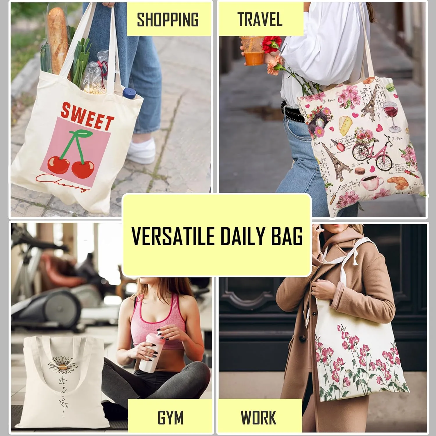 Daisy Flower Canvas Tote Bag Shoulder Zipper Pocket Cute Aesthetic Simple Design Women Teacher Lady Shopping Handbag College Book Reusable Grocery Work Storage Personalized Fashion Cotton