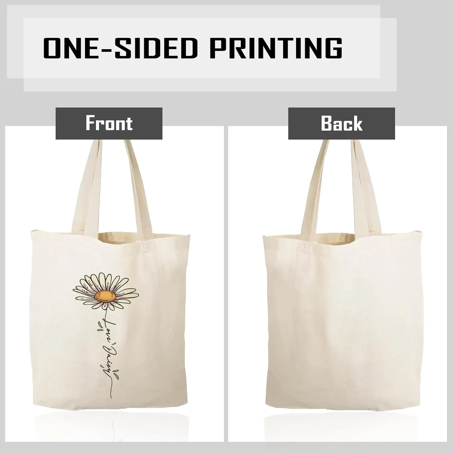 Daisy Flower Canvas Tote Bag Shoulder Zipper Pocket Cute Aesthetic Simple Design Women Teacher Lady Shopping Handbag College Book Reusable Grocery Work Storage Personalized Fashion Cotton