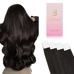 Dark Brown Tape in Hair Extensions Human Hair,#2 Darkest Brown Human Hair Extensions,20 inch 20 Pcs 50g Seamless Invisible Straight Silky Tape ins