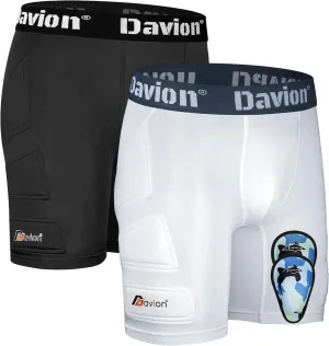 Davion 2 Packs Boys Baseball Sliding Padded Compression Shorts with 2 Athletic Cups Youth Underwear for Football, Lacrosse
