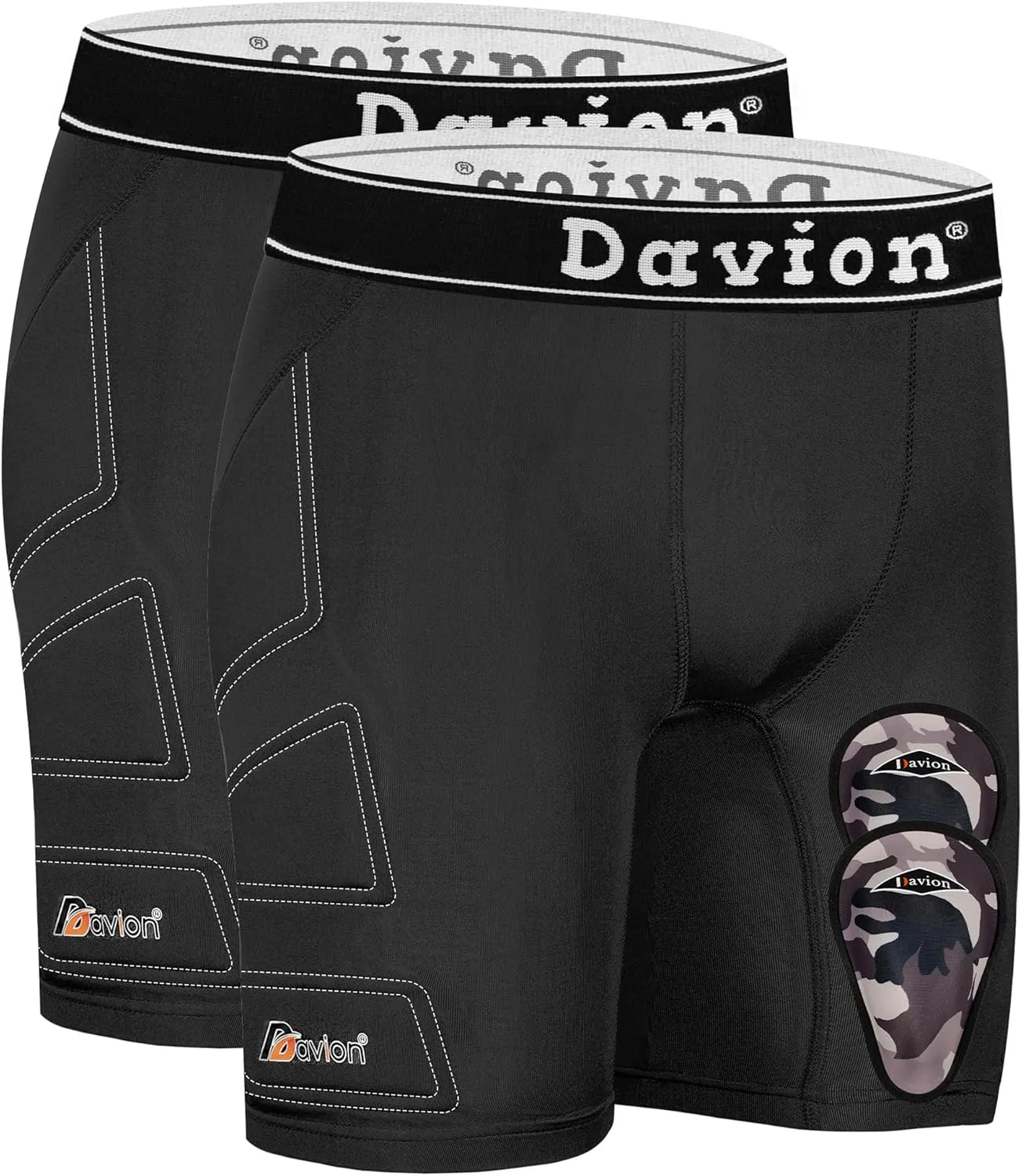 Davion 2 Packs Boys Baseball Sliding Padded Compression Shorts with 2 Athletic Cups Youth Underwear for Football, Lacrosse