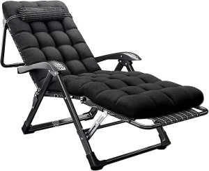 Deck Chair Outdoor Reclining Camping Chair with Padded Cushions Portable Folding Sun Lounger for Garden and Deck Adjustable Armchair for Adults Travel Office and Indoor Use