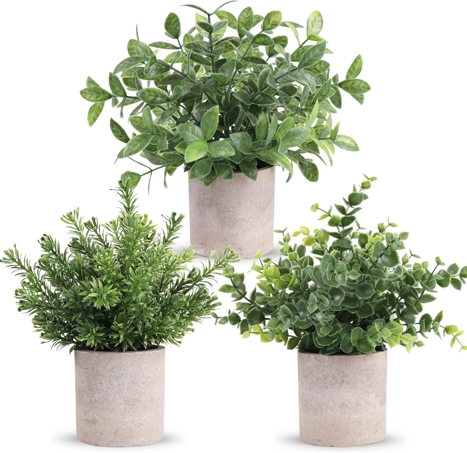 Der Rose 3 Pack Mini Potted Fake Plants Artificial Plastic Eucalyptus Plants for Home Office Desk Farmhouse Room Decor