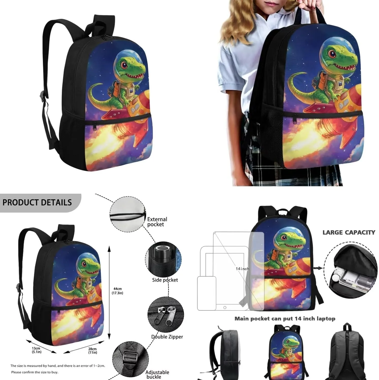 Dinosaur Backpack for Kids 5-7 Boys with Lunch Bag Lightweight Preschool School Bookbag Set, Large Capacity Kindergarten Backpack for Boys, Perfect Back to School Gifts for Students