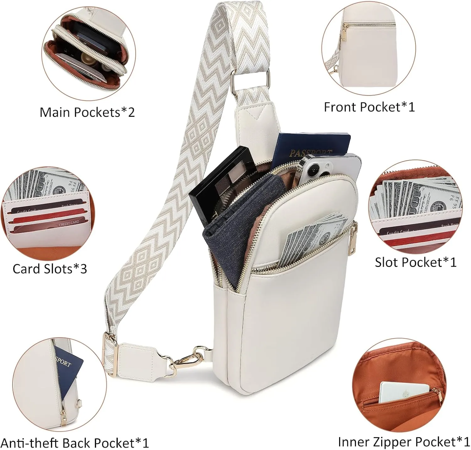 DIOMO Anti Theft Small Sling Bag for Women Cross Body Bag Trendy, RFID Fanny Packs Vegan Leather for Women Travel Belt Purse