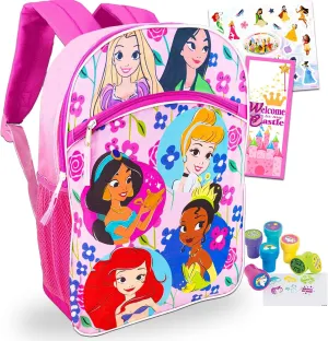 Disney Princess Deluxe 16" Backpack 4 Pc Bundle with Stickers, Stampers and More