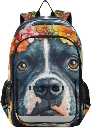 Dog Portrait Garland Watercolor Laptop Backpack Purse for Women Men Travel Daypack Casual Shoulder Bag Book Bag Cute Cool Funny Backpack with Compartment & Multiple Pockets