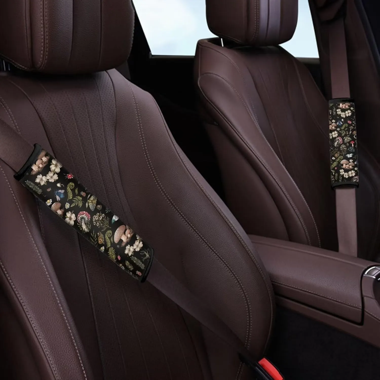 Dolyues Mushroom Car Seatbelt Pads for Adults Car Accessories Seat Belt Covers for Cars/Handbags/Camera Soft Comfort 2 Pack Set Seat Belt Cushion