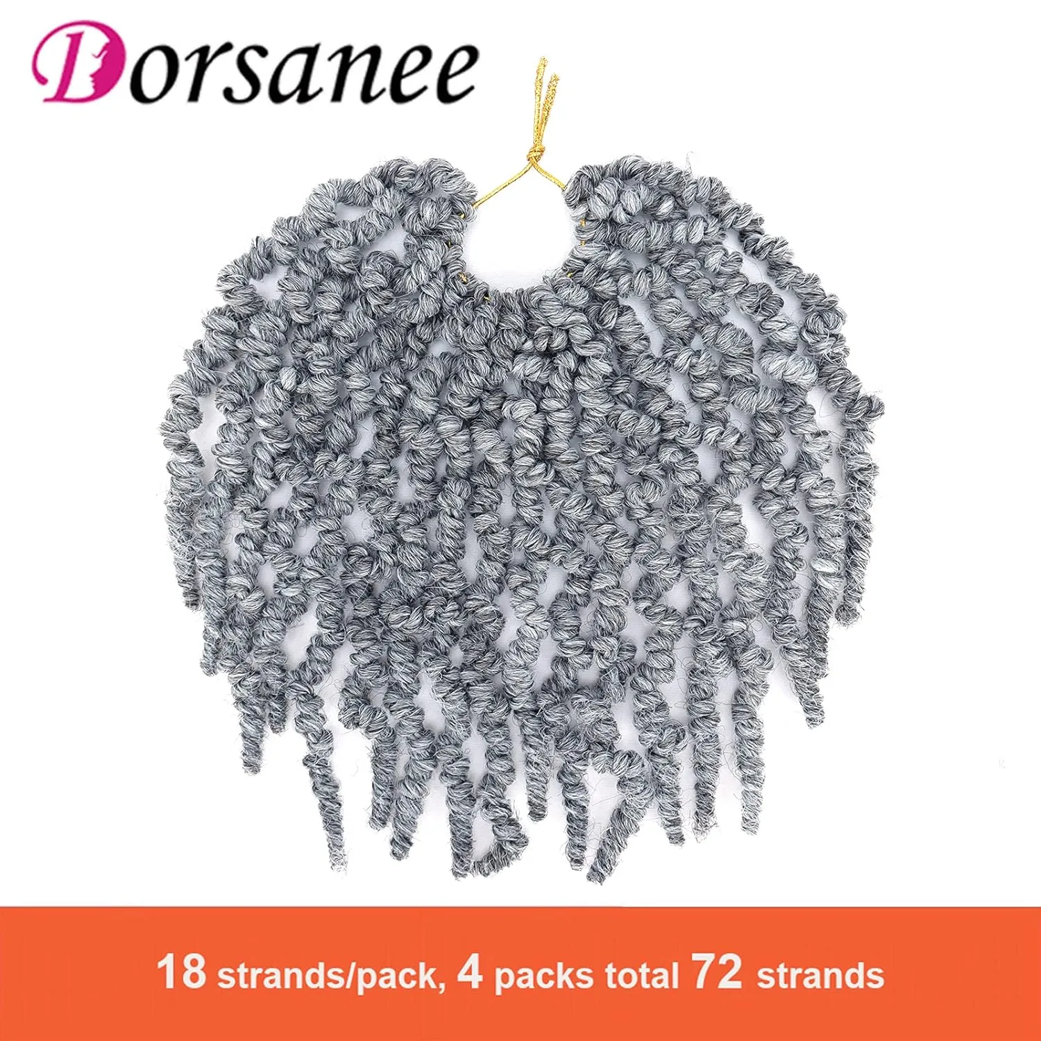 Dorsanee Pre-twisted Spring Twist Crochet Hair 8 Inch 4 Packs Short Curly Crochet Hair Pre Looped Crochet Braids Mini Passion Twists Fluffy Twist Synthetic Hair Extensions (8 Inch,Grey#)
