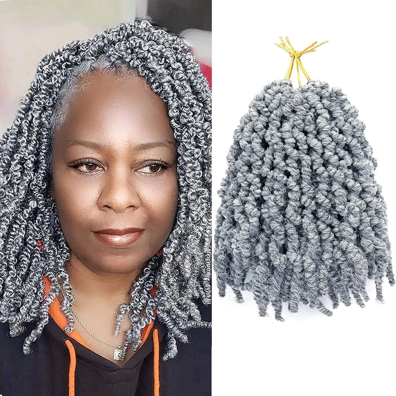 Dorsanee Pre-twisted Spring Twist Crochet Hair 8 Inch 4 Packs Short Curly Crochet Hair Pre Looped Crochet Braids Mini Passion Twists Fluffy Twist Synthetic Hair Extensions (8 Inch,Grey#)
