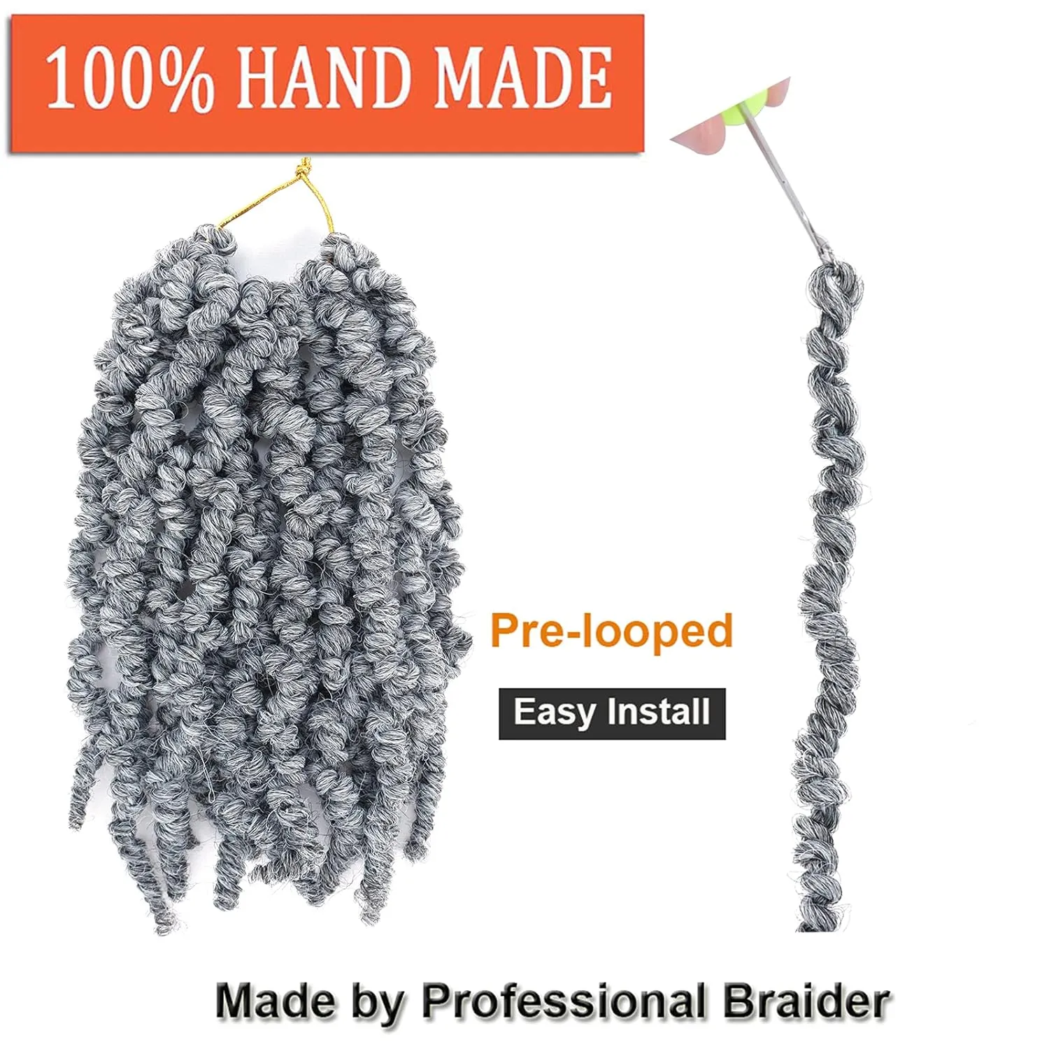 Dorsanee Pre-twisted Spring Twist Crochet Hair 8 Inch 4 Packs Short Curly Crochet Hair Pre Looped Crochet Braids Mini Passion Twists Fluffy Twist Synthetic Hair Extensions (8 Inch,Grey#)