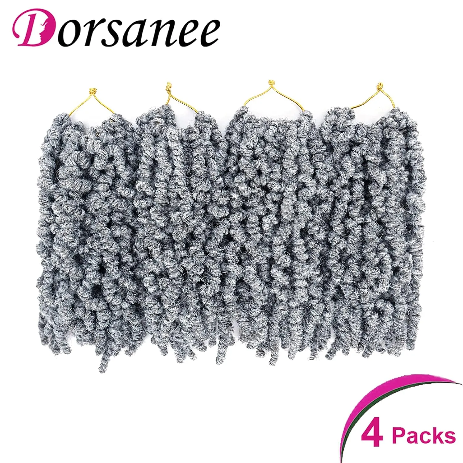 Dorsanee Pre-twisted Spring Twist Crochet Hair 8 Inch 4 Packs Short Curly Crochet Hair Pre Looped Crochet Braids Mini Passion Twists Fluffy Twist Synthetic Hair Extensions (8 Inch,Grey#)