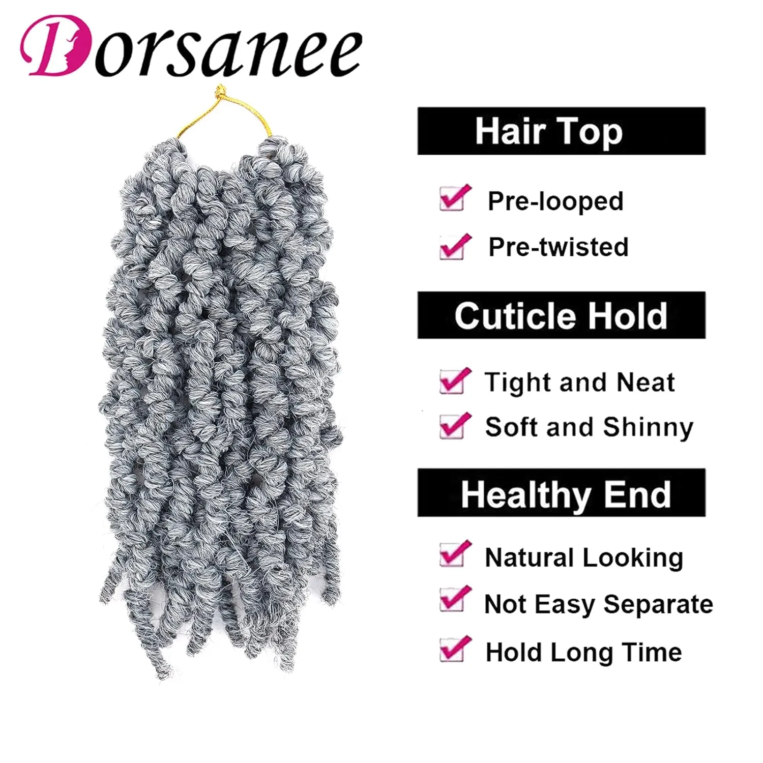 Dorsanee Pre-twisted Spring Twist Crochet Hair 8 Inch 4 Packs Short Curly Crochet Hair Pre Looped Crochet Braids Mini Passion Twists Fluffy Twist Synthetic Hair Extensions (8 Inch,Grey#)