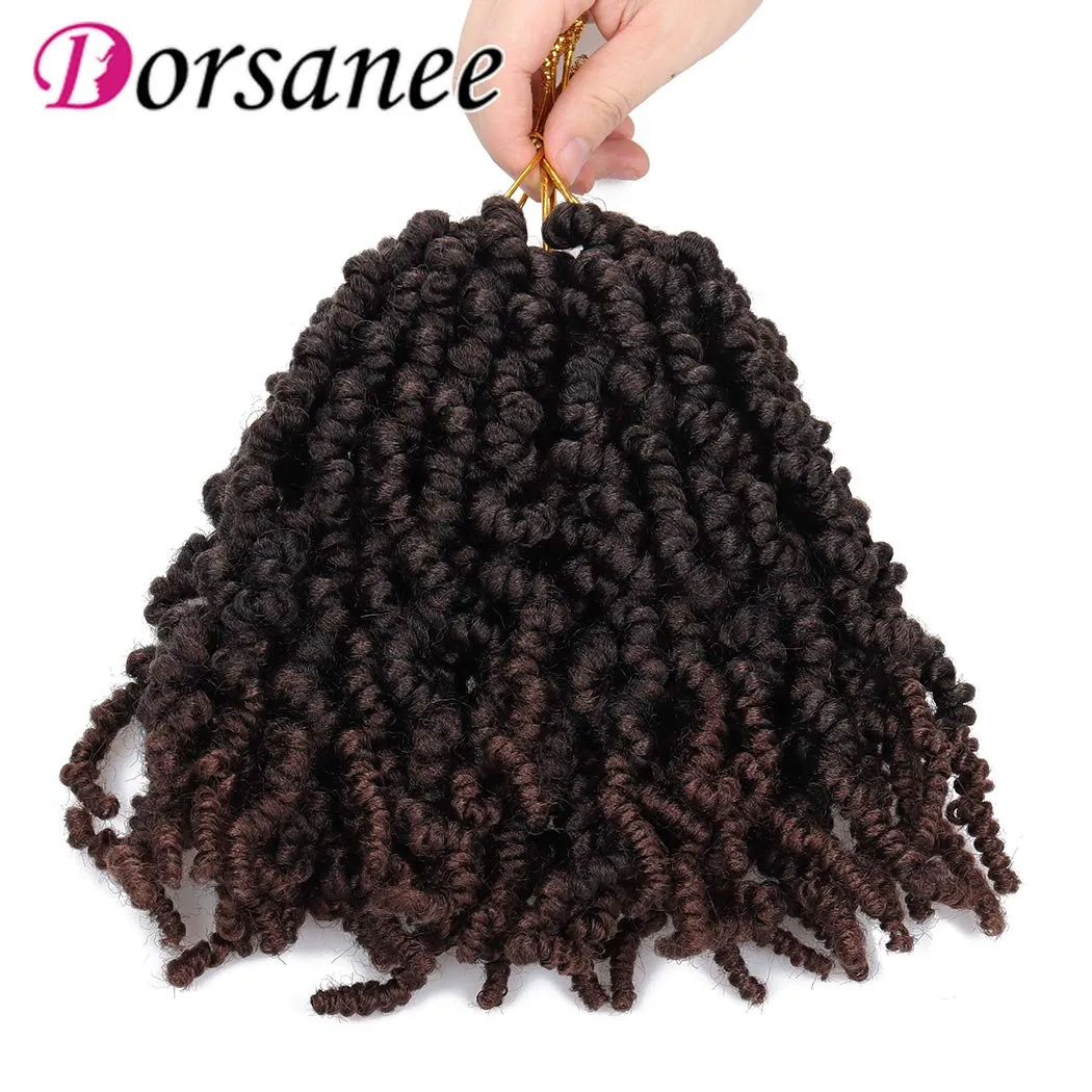 Dorsanee Pre-twisted Spring Twist Crochet Hair 8 Inch 4 Packs Short Curly Crochet Hair Pre Looped Crochet Braids Mini Passion Twists Fluffy Twist Synthetic Hair Extensions (8 Inch,T33#)