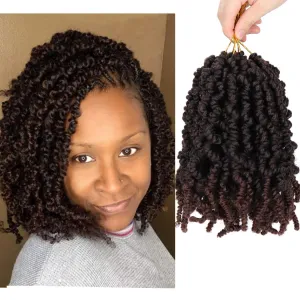 Dorsanee Pre-twisted Spring Twist Crochet Hair 8 Inch 4 Packs Short Curly Crochet Hair Pre Looped Crochet Braids Mini Passion Twists Fluffy Twist Synthetic Hair Extensions (8 Inch,T33#)