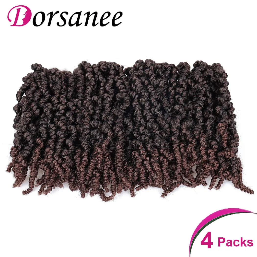 Dorsanee Pre-twisted Spring Twist Crochet Hair 8 Inch 4 Packs Short Curly Crochet Hair Pre Looped Crochet Braids Mini Passion Twists Fluffy Twist Synthetic Hair Extensions (8 Inch,T33#)