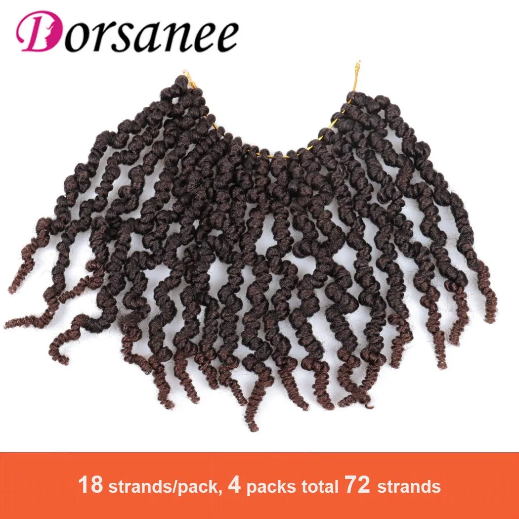 Dorsanee Pre-twisted Spring Twist Crochet Hair 8 Inch 4 Packs Short Curly Crochet Hair Pre Looped Crochet Braids Mini Passion Twists Fluffy Twist Synthetic Hair Extensions (8 Inch,T33#)