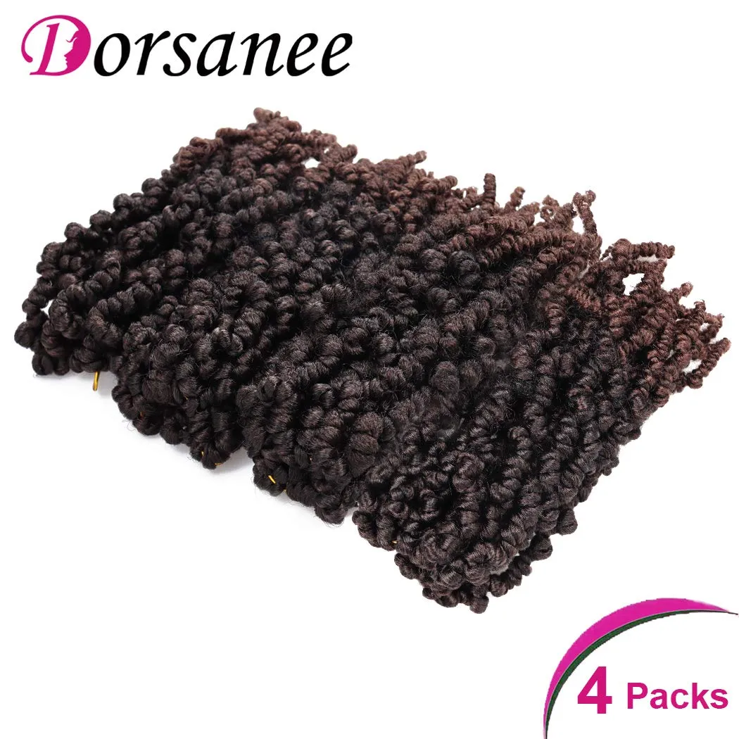 Dorsanee Pre-twisted Spring Twist Crochet Hair 8 Inch 4 Packs Short Curly Crochet Hair Pre Looped Crochet Braids Mini Passion Twists Fluffy Twist Synthetic Hair Extensions (8 Inch,T33#)