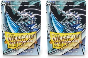 Dragon Shield Bundle: 2 Packs of 60 Count Japanese Size Mini Matte Card Sleeves - Matte Clear