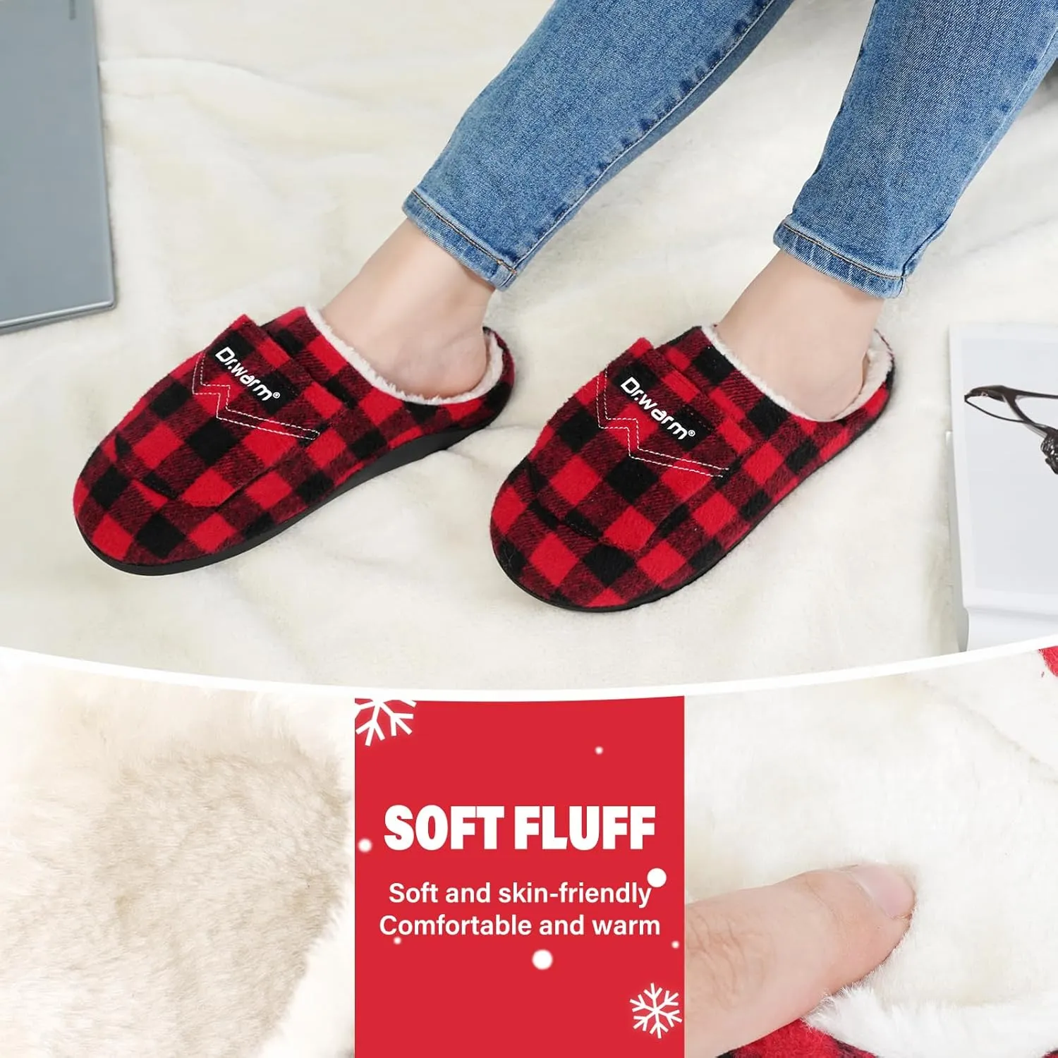 Dr.Warm Heated Slippers for Women Men, 5000mAh Rechargeable Battery Heating Shoes with Anti-Skid Rubber Sole, Thermal Electric Fuzzy Slippers Foot Warmer for Cold Winter