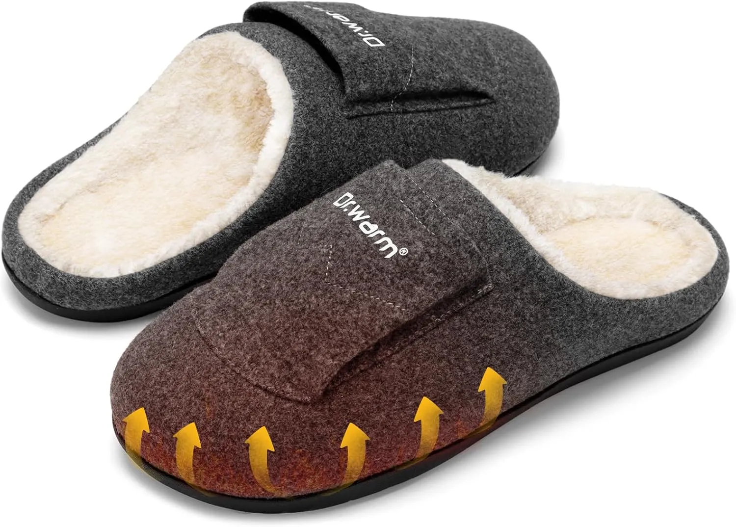 Dr.Warm Heated Slippers for Women Men, 5000mAh Rechargeable Battery Heating Shoes with Anti-Skid Rubber Sole, Thermal Electric Fuzzy Slippers Foot Warmer for Cold Winter/Grey S