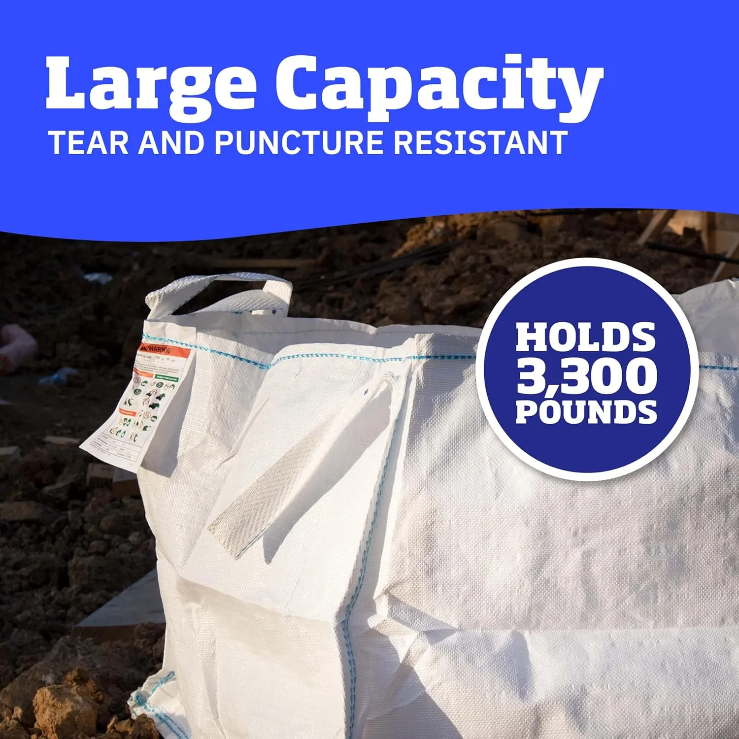 DURASACK Concrete Washout White Bag 130-Gallon Open Top Flat Bottom Woven Polypropylene Construction Demo Contractor Bag with Plastic Liner
