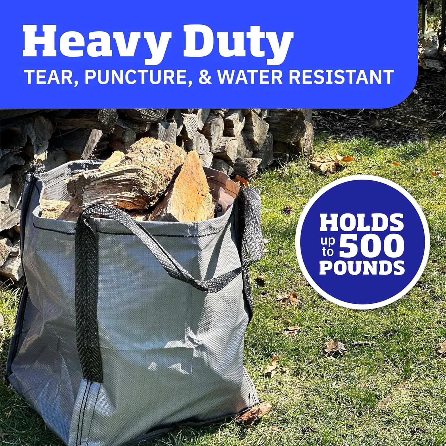DURASACK Heavy Duty Storage Tote Bag 22-Gallon Rugged Woven Polypropylene Moving Bag, Reusable Self-Standing Design, Holds up to 500 Pounds, Single, Gray