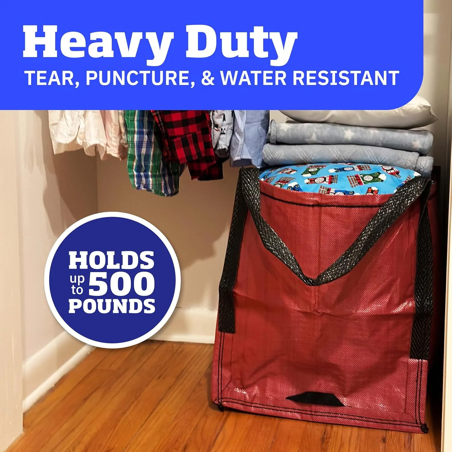 DURASACK Heavy Duty Storage Tote Bag 22-Gallon Rugged Woven Polypropylene Moving Bag, Reusable Self-Standing Design, Holds up to 500 Pounds, Single, Red