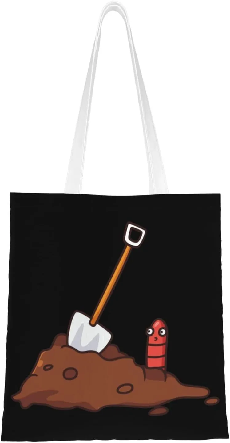 Earthworms and Shovels Tote Bag for Women Canvas Shopping Bags Reusable Beach Bag Grocery Bags Tote Shoulder Bag Gift Bags