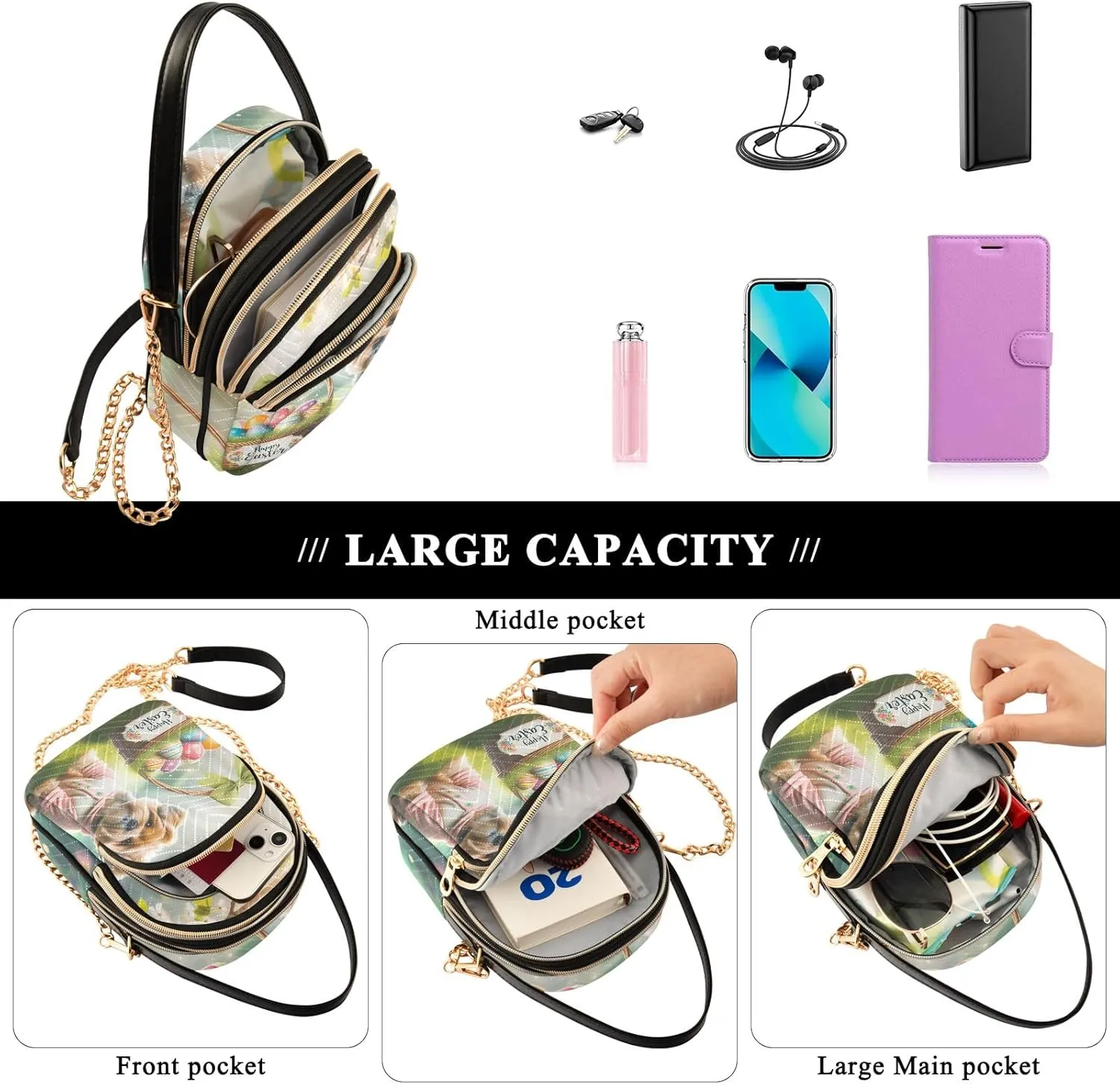 Easter Spring Quilted Purses for Women Trendy Phone Holder Purse Crossbody