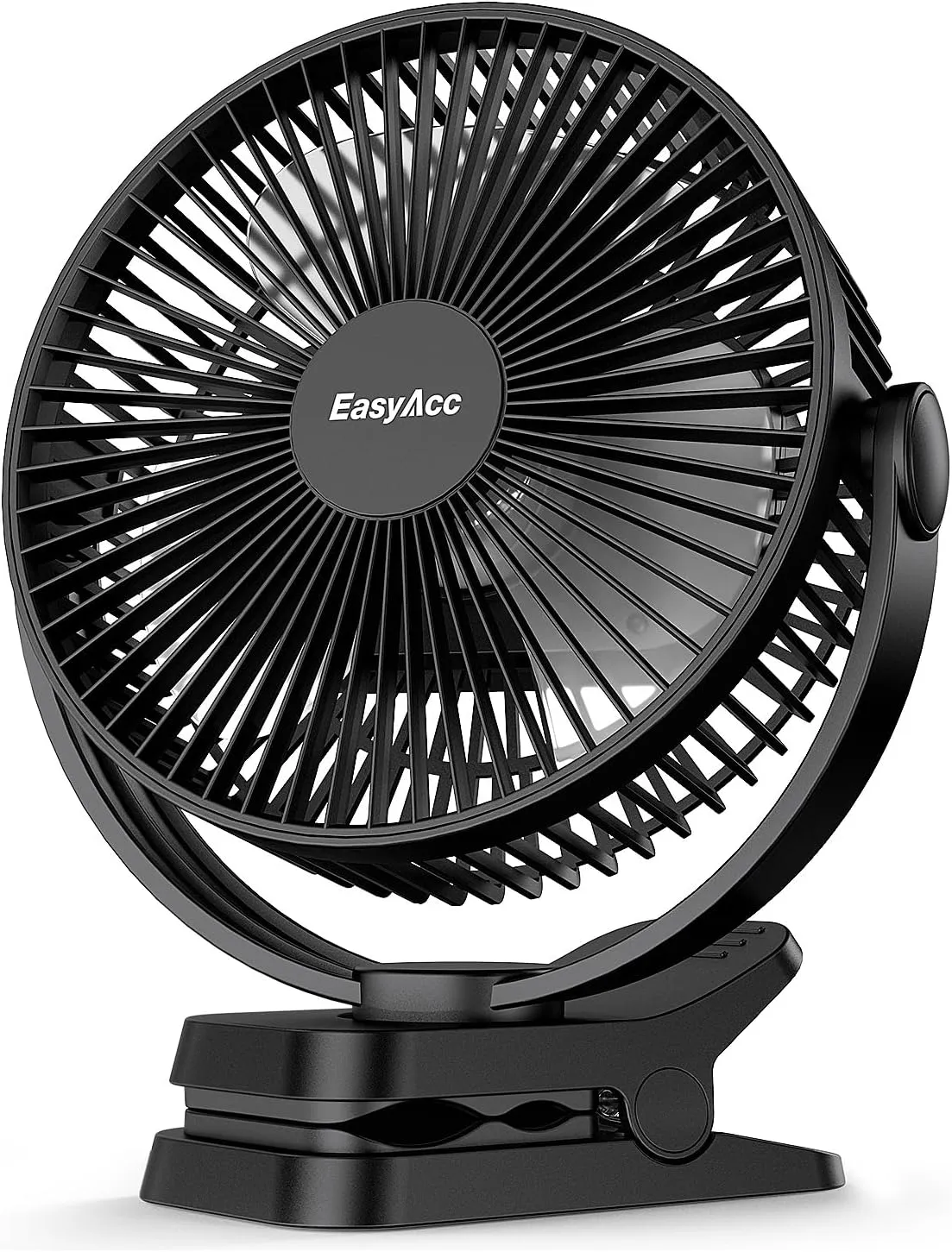 EasyAcc 10000mAh Portable Clip on Fan - 8 inch 37H Working Time Quiet Battery Rechargeable Desk Fan, Strong Airflow, Digital Display, 5 Speeds, Sturdy Clamp Fan for Golf Cart Office Bed Travel Camping
