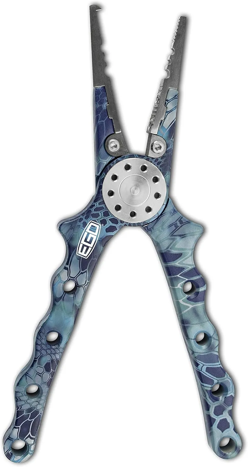 EGO Kryptek Fishing Pliers, Fishhook Remover, Weight Crimper, Stainless Steel Jaws, Aircraft Aluminum Body, Contoured Handle, Camo