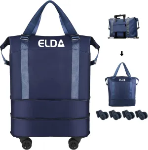 ELDA Foldable Duffle Bag Rolling for Men Women Carry on Expandable Luggage with Detachable Wheel, Trolley Sleeve for Weekend