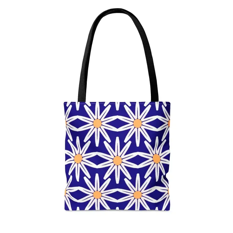 Electric Blue Aop Tote Bag with White Floral Pattern