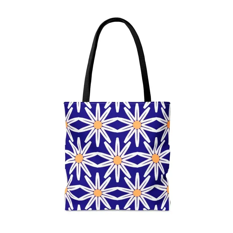 Electric Blue Aop Tote Bag with White Floral Pattern