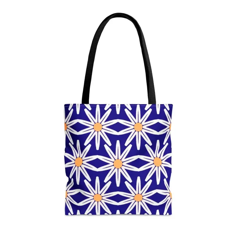 Electric Blue Aop Tote Bag with White Floral Pattern