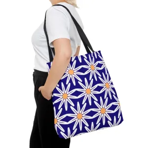 Electric Blue Aop Tote Bag with White Floral Pattern
