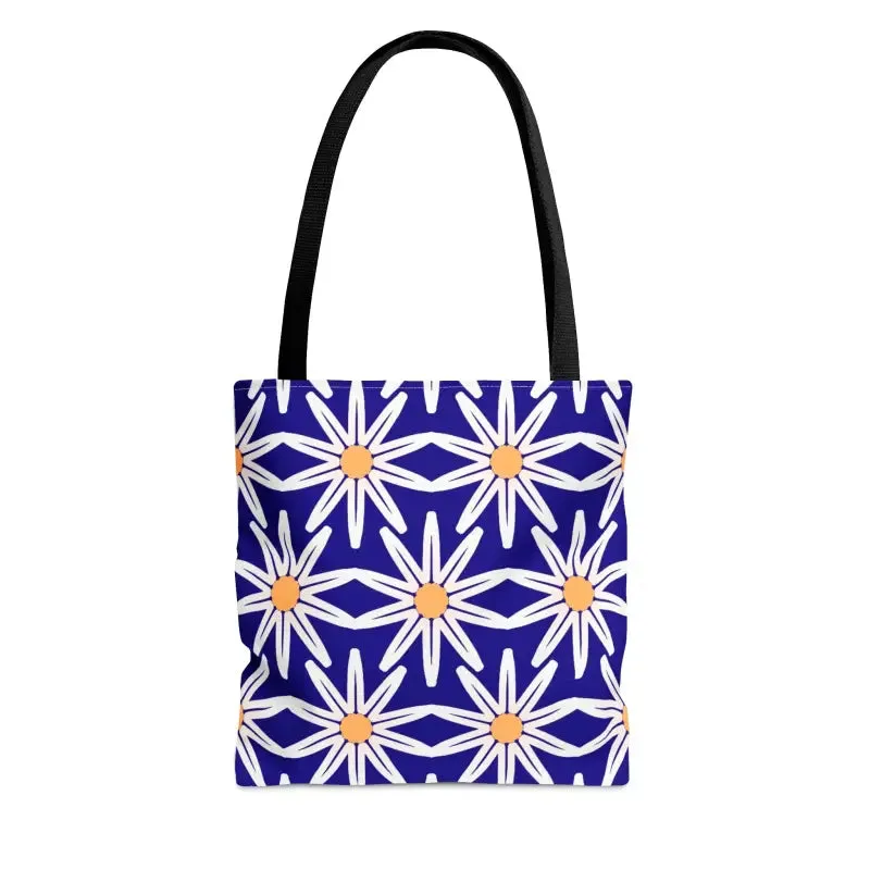 Electric Blue Aop Tote Bag with White Floral Pattern