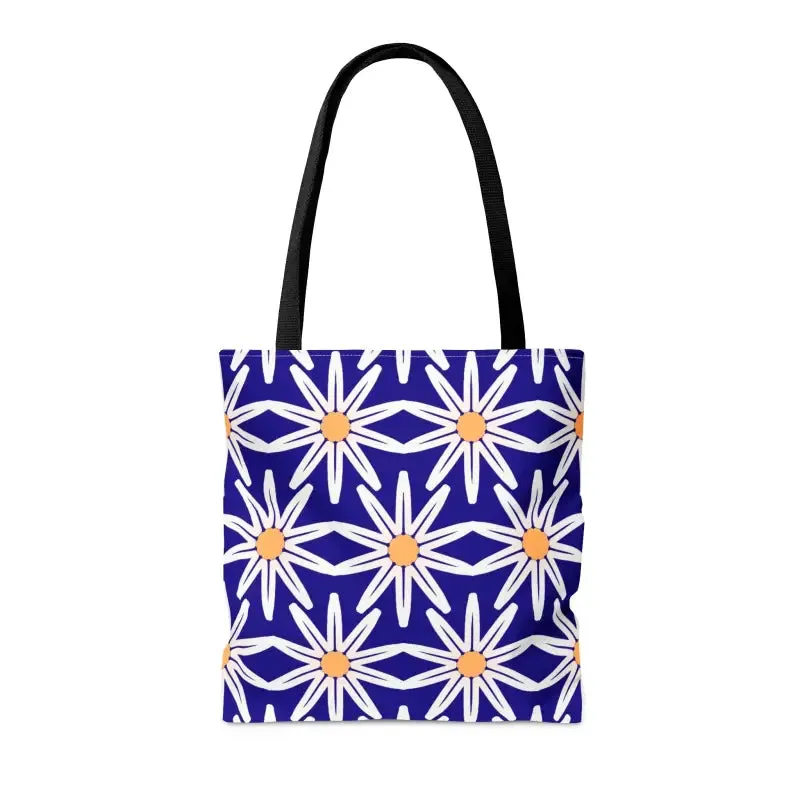 Electric Blue Aop Tote Bag with White Floral Pattern