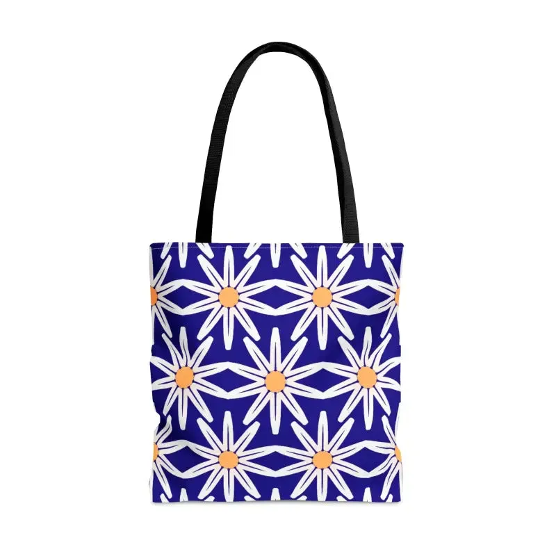 Electric Blue Aop Tote Bag with White Floral Pattern