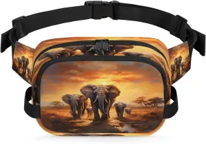 Elephant Migration Fanny Packs for Women Men Waterproof Crossbody Belt Bag Casual Chest Bag Fashion Waist Bags with Adjustable Strap for Travel Running Hiking Fishing
