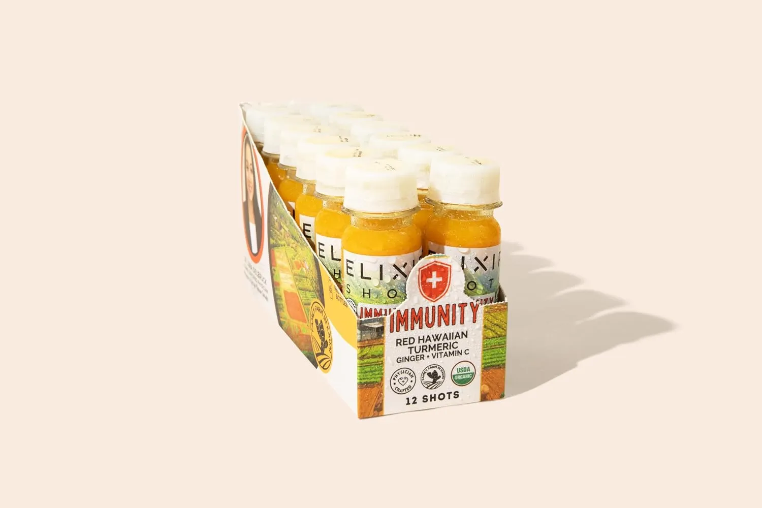 Elixir Shots Immunity Boost (12 Pack) Immunity Wellness Shot with Cold-Pressed Turmeric, Ginger, Orange and Black Pepper - No Added Sugars or Artificial Ingredients