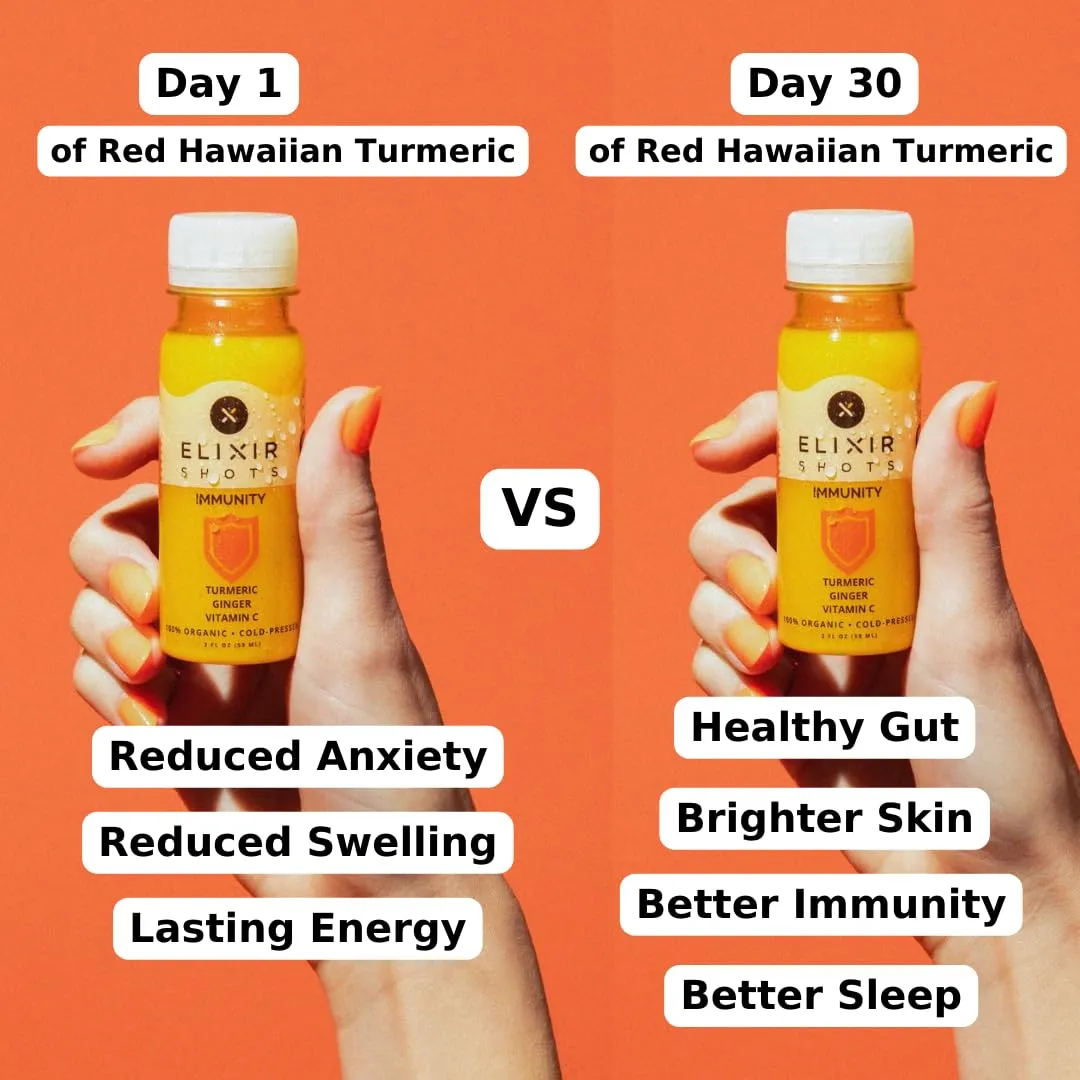 Elixir Shots Immunity Boost (12 Pack) Immunity Wellness Shot with Cold-Pressed Turmeric, Ginger, Orange and Black Pepper - No Added Sugars or Artificial Ingredients