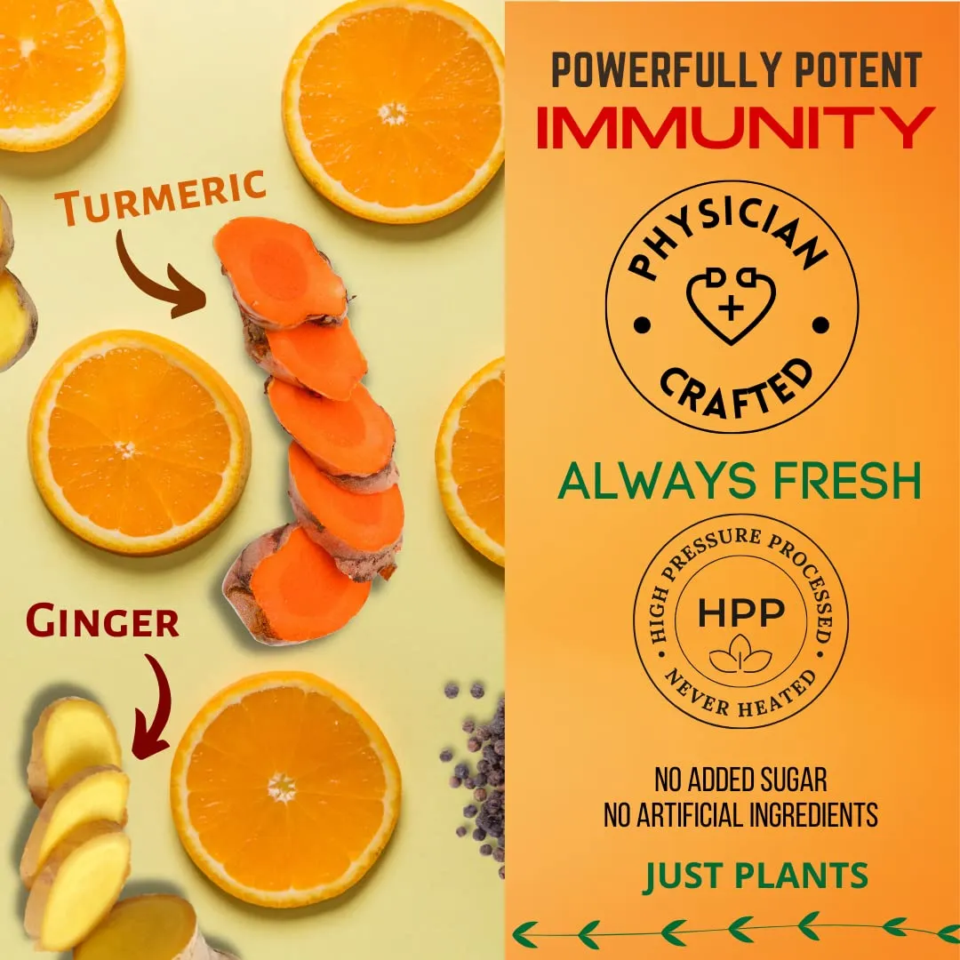Elixir Shots Immunity Boost (12 Pack) Immunity Wellness Shot with Cold-Pressed Turmeric, Ginger, Orange and Black Pepper - No Added Sugars or Artificial Ingredients