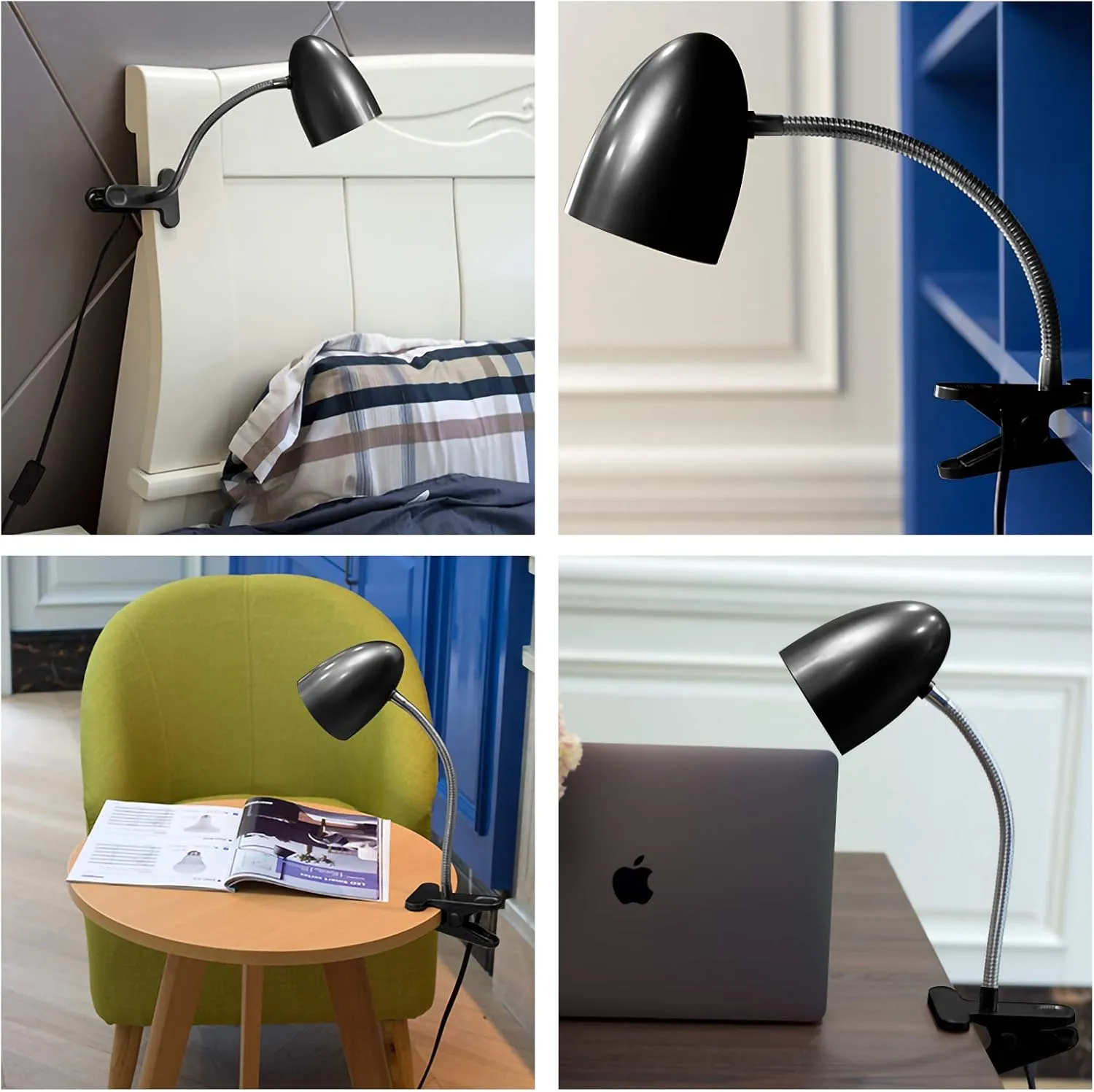 ENERGETIC SMARTER LIGHTING Clip on Light for Bed, Non-Dimmable Clip on Reading Light for Bed, 4000K Cool White, 3.5W 240 LM Desk lamp with clamp, Eye Protection, ETL Listed, Black