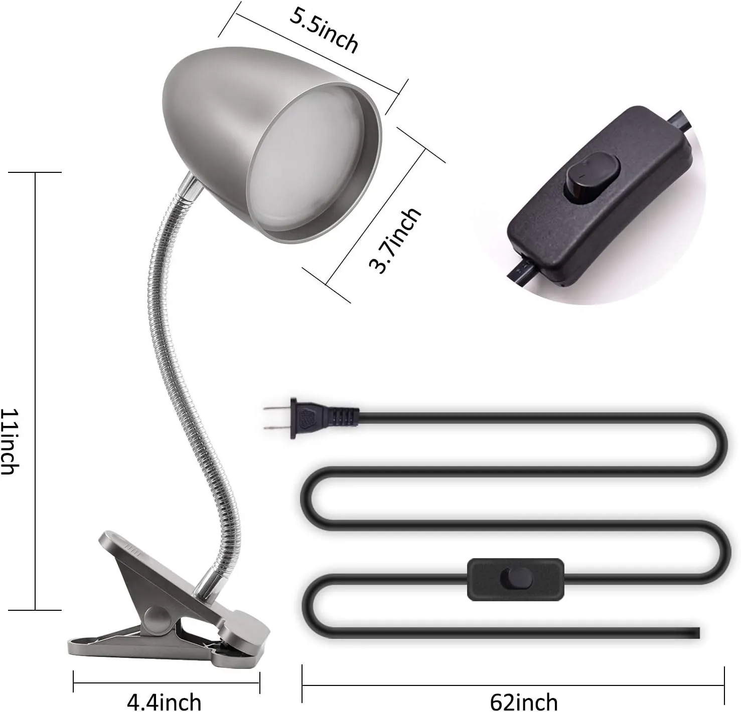 ENERGETIC SMARTER LIGHTING Desk lamp with Clamp, Non-Dimmable Clip Light for Bed and Desk, 4000K Cool White, 3.5W 240 LM Flexible Gooseneck lamp, Eye Protection, ETL Listed