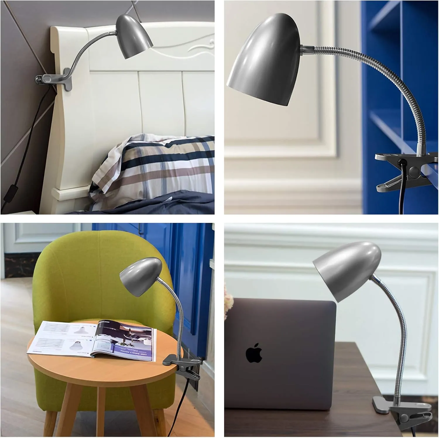 ENERGETIC SMARTER LIGHTING Desk lamp with Clamp, Non-Dimmable Clip Light for Bed and Desk, 4000K Cool White, 3.5W 240 LM Flexible Gooseneck lamp, Eye Protection, ETL Listed