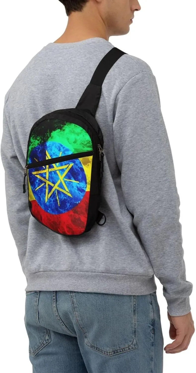 Ethiopia Flag Portable Crossbody Bag Foldable Sling Bags Sports Gym Chest Daypack Reusable Shoulder Backpack Casual Diagonally Rucksack Fanny Packs